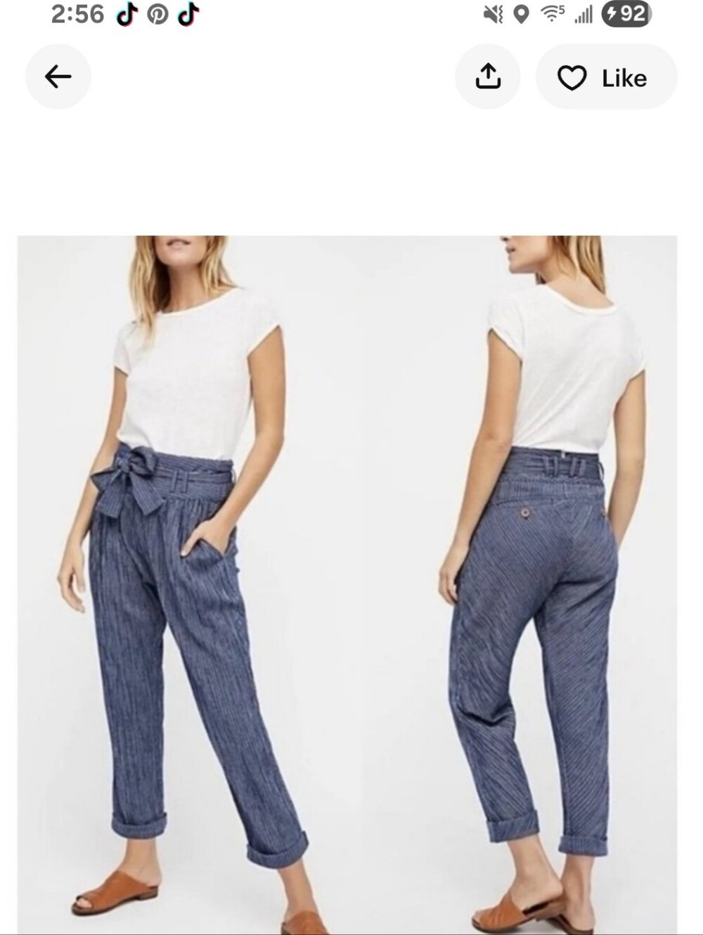 Free People Harem Pants SZ 6 Cotton Yarn Dye Navy Striped Tie Button Pleated - Picture 4 of 12